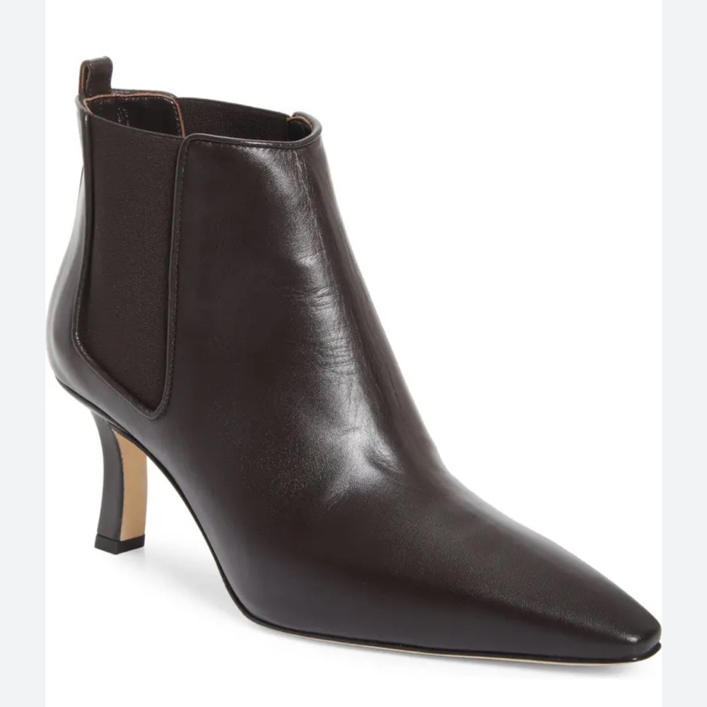 New MANOLO BLAHNIK Dildaltra 70 Brown Leather Chelsea Ankle Boots Size 38.5